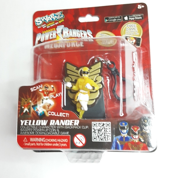 Swappz Power Rangers Mega Force YELLOW RANGER Mini Figure Backpack Clip w/Coin - Picture 1 of 4